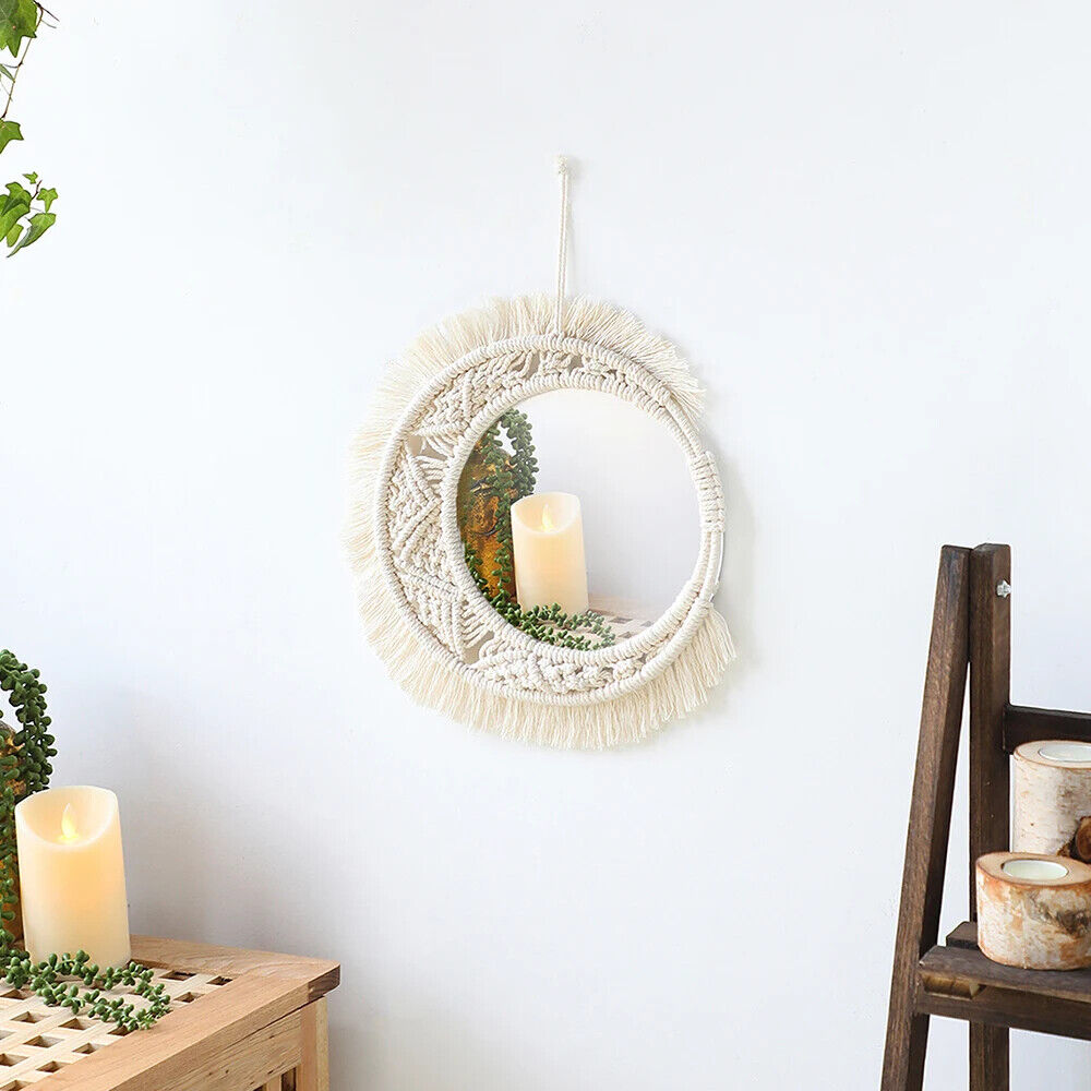 Macrame Wall Mirror Acrylic Boho Home Nursey Decor Round Decoration Gift 20-35cm