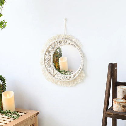 Macrame Wall Mirror Acrylic Boho Home Nursey Decor Round Decoration Gift 20-35cm