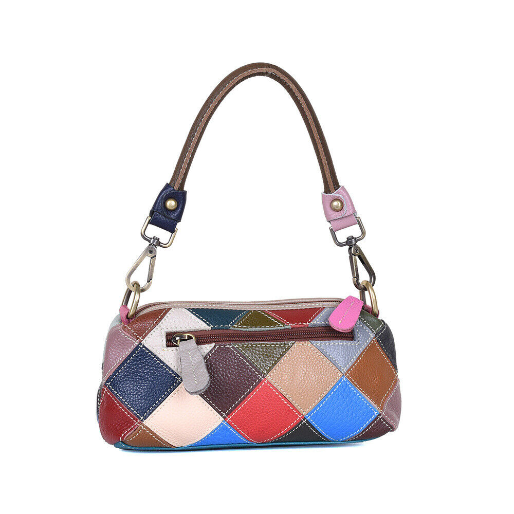 Real Leather Colorful (random) Patchwork Handbag Womens Tote Satche Shoulder Bag