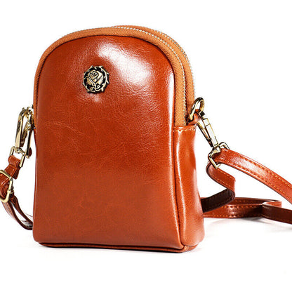 Genuine Leather Women's mini Crossbody Bag Vintage Shoulder Bag Double Zipper