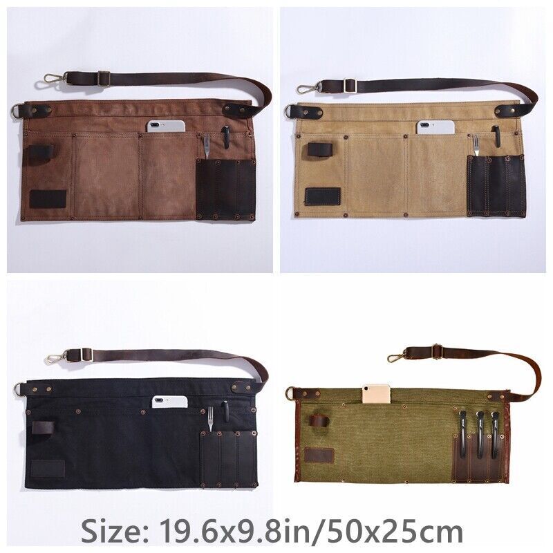 Genuine Leather Multi Pocket Half Short Apron Waist Belt Woodworker Tool Bag
