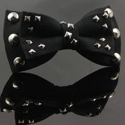 Men Fashion Neckties Cotton Black Punk Rivets Rock Style Bow Ties Hip Hop 12x6cm