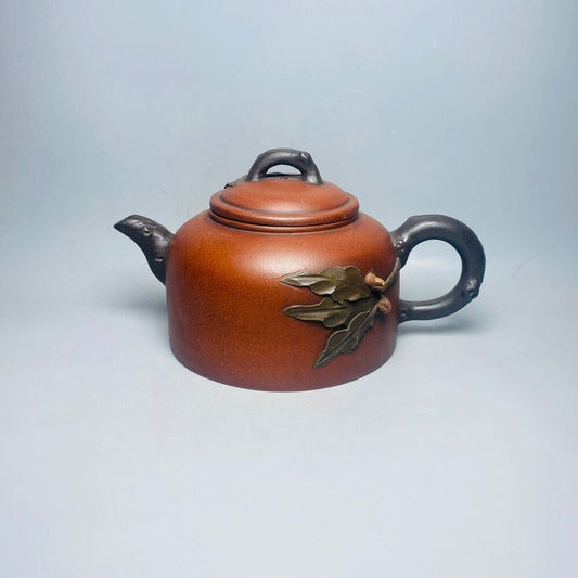 Chinese Yixing Zisha Clay Handmade Exquisite Teapot （ 双色桃叶 底款：蒋蓉）