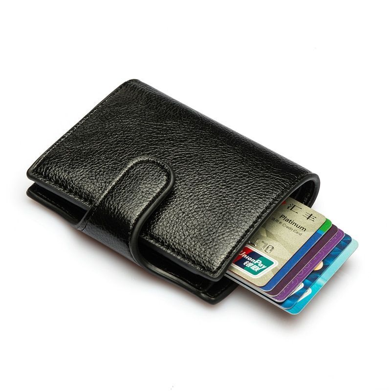 Wallet Purse Anti-theft Card Holder Metal Case Vintage Money Bags Leather Hasp