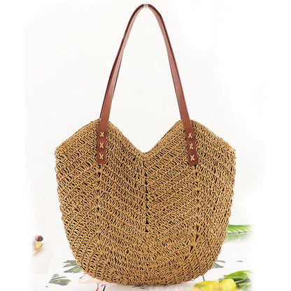 Women Boho Straw Woven Rattan Handbag Tote Bag Hollow Shoulder Bag Summer Beach