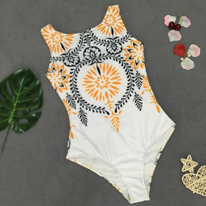Women High Neck Boho Closed Thong Swimwear One Piece Swimsuit Monokini Bodysuit