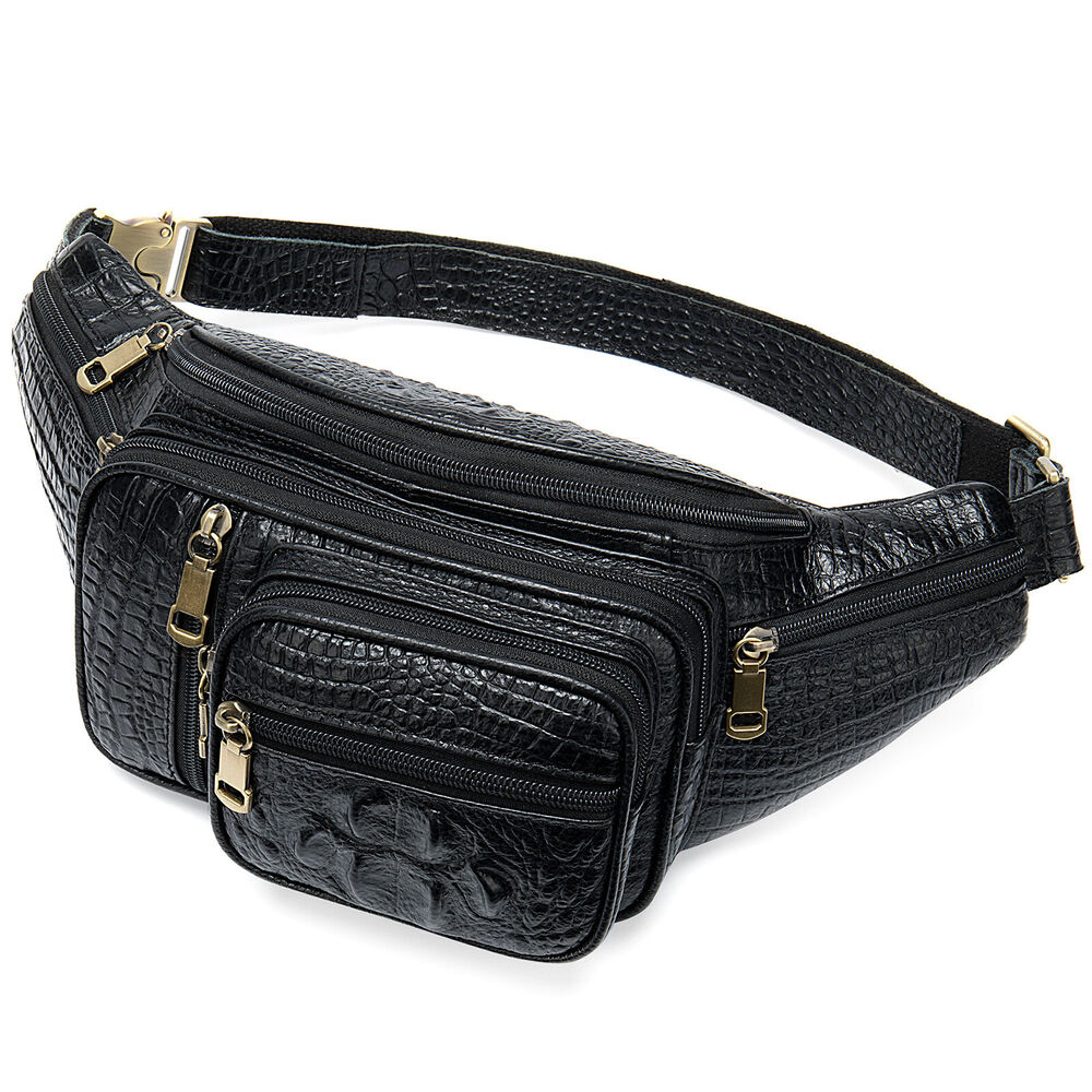 Men's Real Leather Fanny Waist Pack Bag Sling Backpack Crocodile Chest Bags