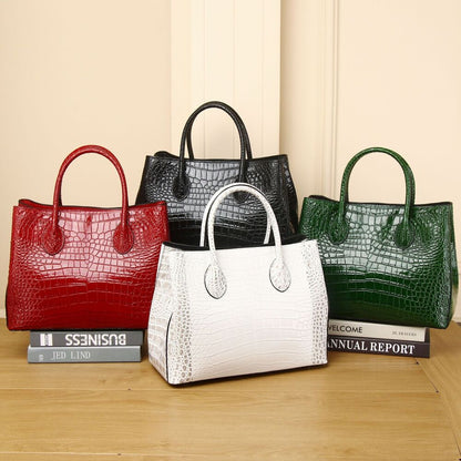 Real Leather Women's Luxury Bag, Crocodile Embossed Shoulder Bag Large Handbags