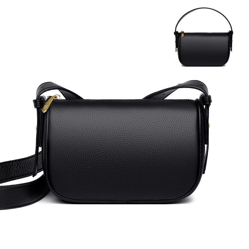 Shoulder Crossbody Tote Genuine Leather Bag Casual Simple Small Handbag Nylon