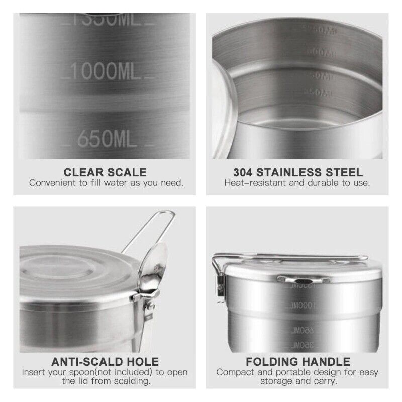 304 Stainless Steel Lunch Case With Storage Bag Camping Pot Tableware Outdoor