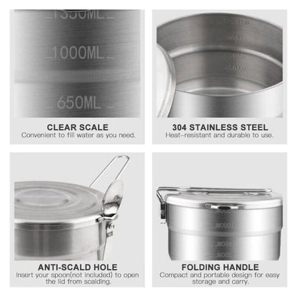 304 Stainless Steel Lunch Case With Storage Bag Camping Pot Tableware Outdoor
