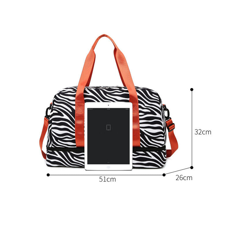Travel Luggage Bag Women Leopard Waterproof Sport Gym Dry Wet Separation Handbag