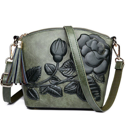 Messenger Leather Shoulder Bag Crossbody Vintage Purse Embossed Tassel Shell Bag