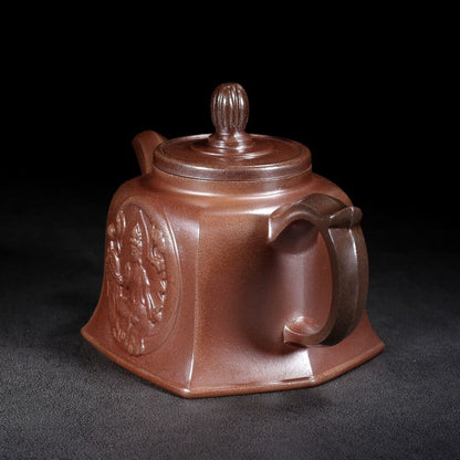 Vintage Chinese Yixing Purple Clay Teapot Zisha Ceramic Carving Guanyin Teaware