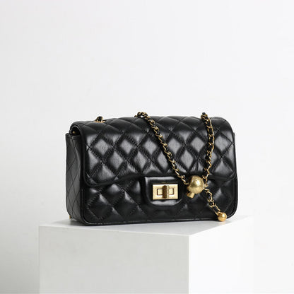 Quilted Real Leather Small Flap Purse Handbag Shoulder Bag w/ Chain Clutch Pouch