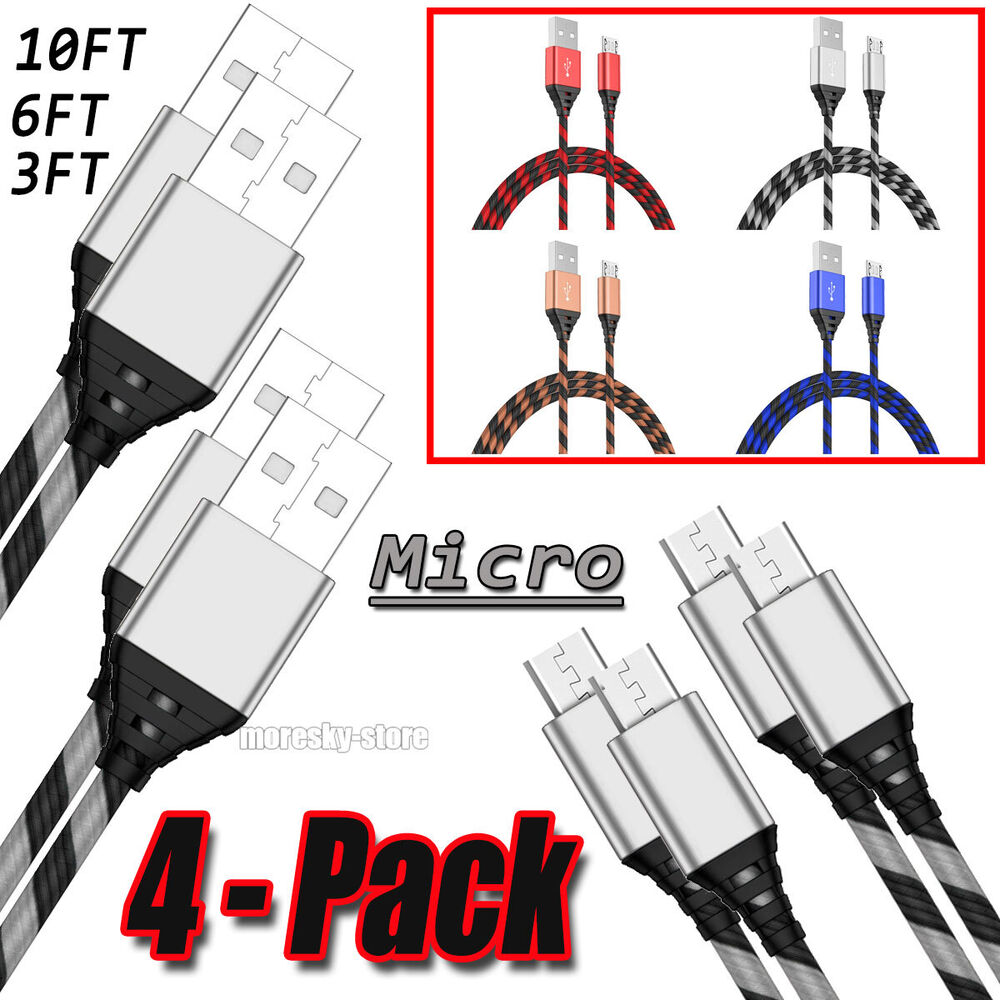 4x Micro USB Charging Cable 3/6/10ft Data Charge Cord For LG Harmony K20 V/Plus