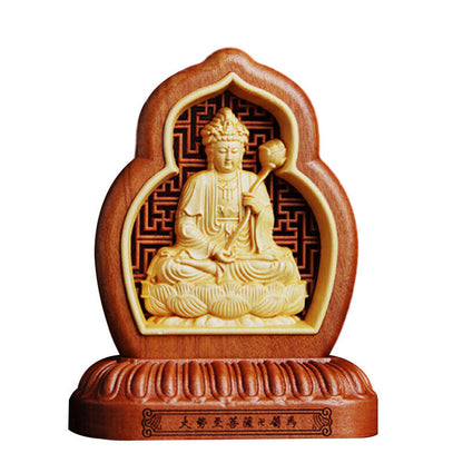Wooden Carving Zodiac Buddha Car Safety Charm Ornaments Guanyin Statue Car Home