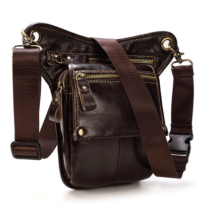 Motorcycle Outdoor Genuine Leather Drop Leg Bag Tactical Thigh Waist Fanny Pack