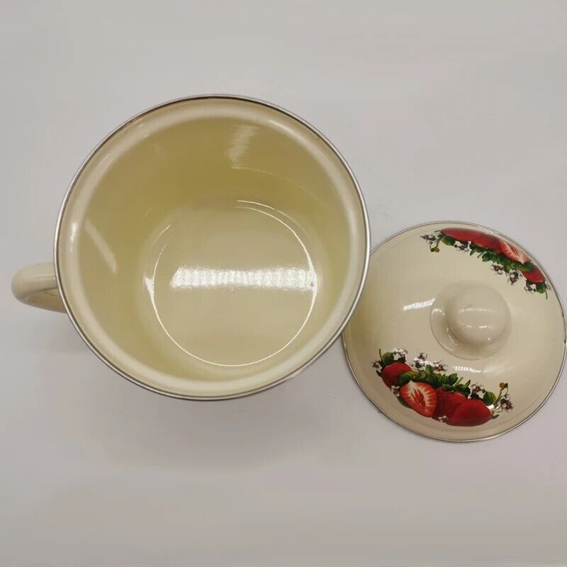 Noodle Cups 1.4L Enamel With Lid Work Lunch Box Canteen Single Handle Bowls 16cm