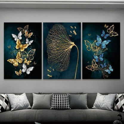 Blue Butterfly abstract art 3 Pieces Canvas Print Wall Art Home Decor Cuadros