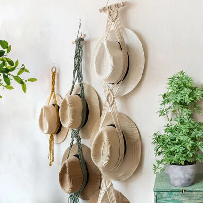Macrame Tapestry Cotton Rope Boho Wall Hanging Hats Storage Creative Decorations