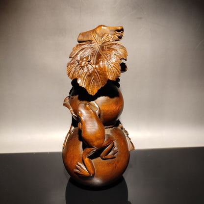 Exquisite Chinese gourd statue Boxwood wooden ornaments carved frog snail spider