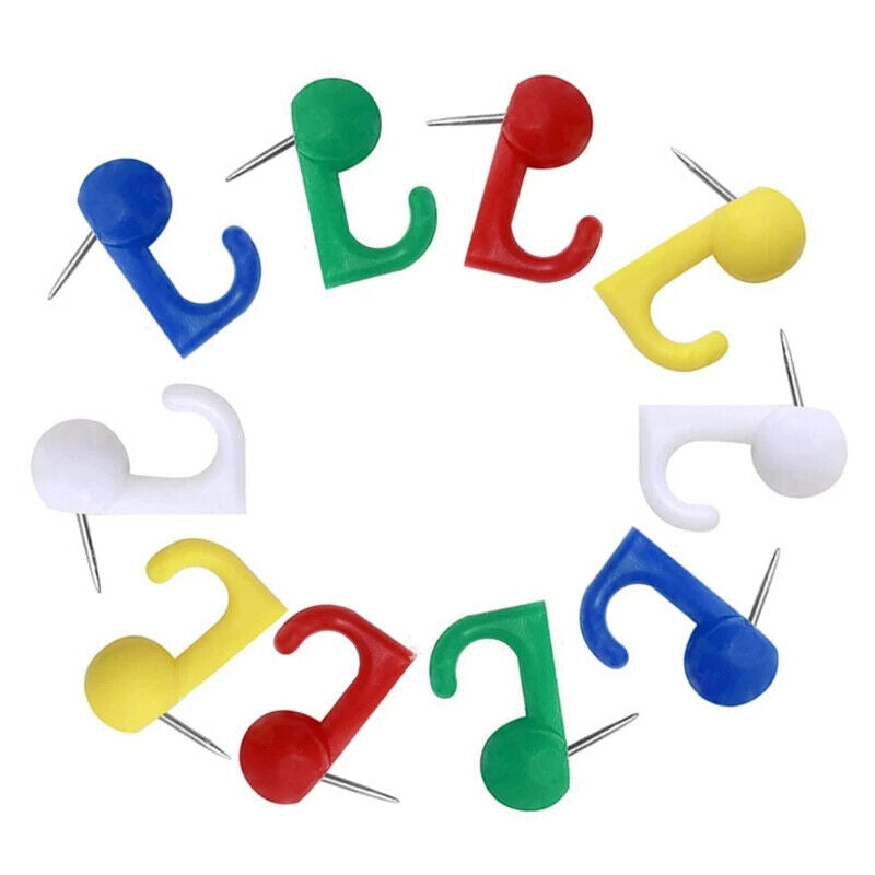 Message Board Holder 50Pcs Metal Plastic Hook-Shaped Push Pins Paper Thumb Tacks