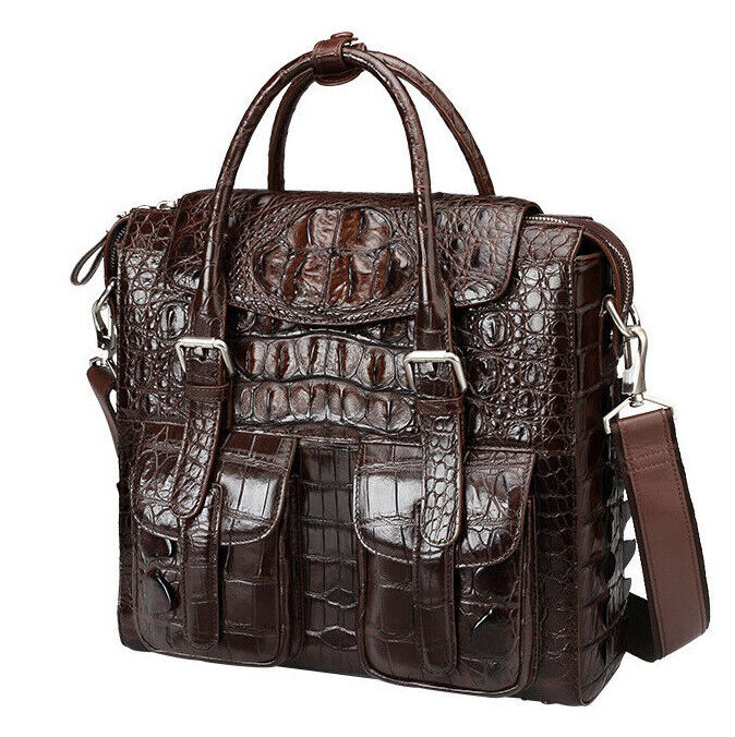 Handcrafted Siamese Alligator Skin Leather Mens Business Briefcase Sling Handbag
