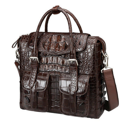 Handcrafted Siamese Alligator Skin Leather Mens Business Briefcase Sling Handbag