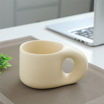 Nordic Klein Blue Coffee Mug with Fat Big Handle Ceramic Cup with Saucer