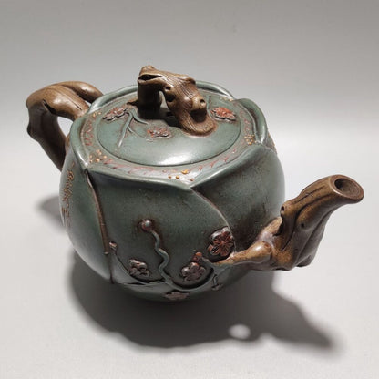 Vintage Chinese Yixing Purple Clay Teapot Zisha Ceramic Peach Blossom Tea Set