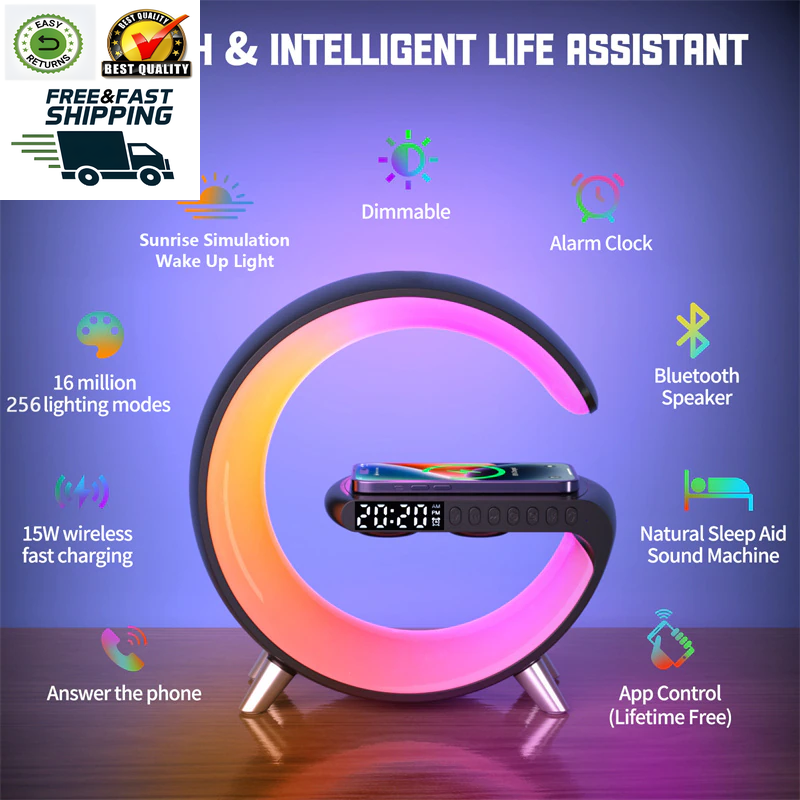 Multifunctional Wireless Charger Alarm Clock Speaker APP RGB Light Fast Charging