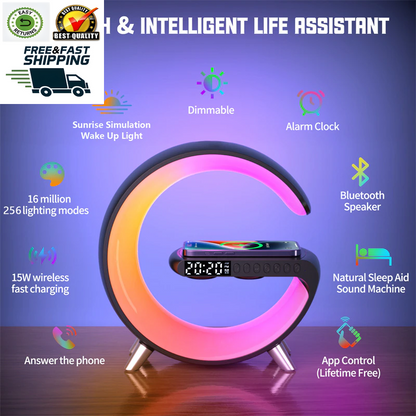 Multifunctional Wireless Charger Alarm Clock Speaker APP RGB Light Fast Charging