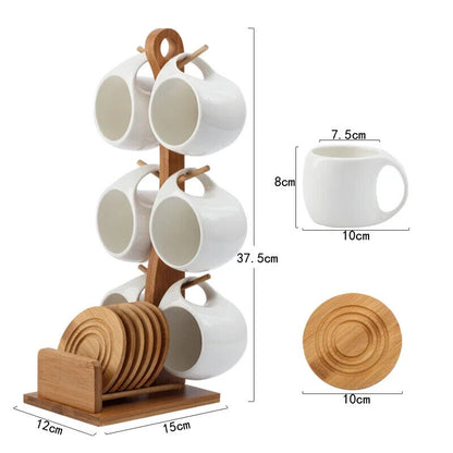 Ceramic Coffee Cup Household Mug Hanging Water Cup Set Kitchen Tea Set Bamboo
