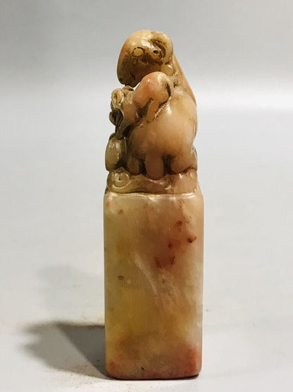 Chinese Shoushan Stone Carving Exquisite Sheep Seal Statue Collectible Art Gift