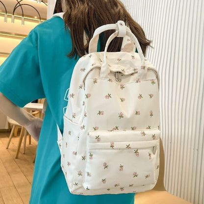 Flower Print Waterproof Nylon Backpack Buckle Travel Bags Schoolbag 28*13*40 CM