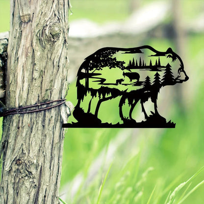 Metal Wall Art Decoration Forest Bear Silhouette Sculpture Ornament Rustic Cabin