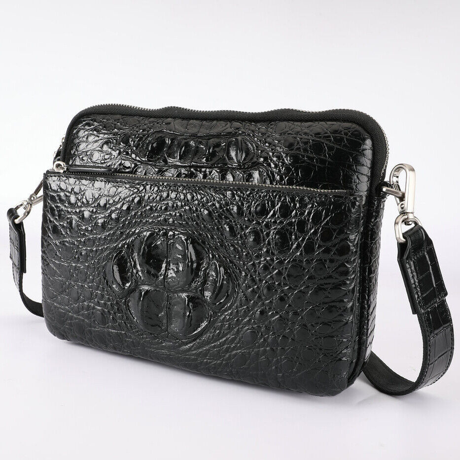 Original Real Crocodile Skin Leather Bags,Men's Luxury Black Shoulder bag