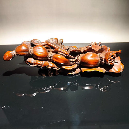 vintage carved wooden decor wood carving sculpture Crab statue lotus root home