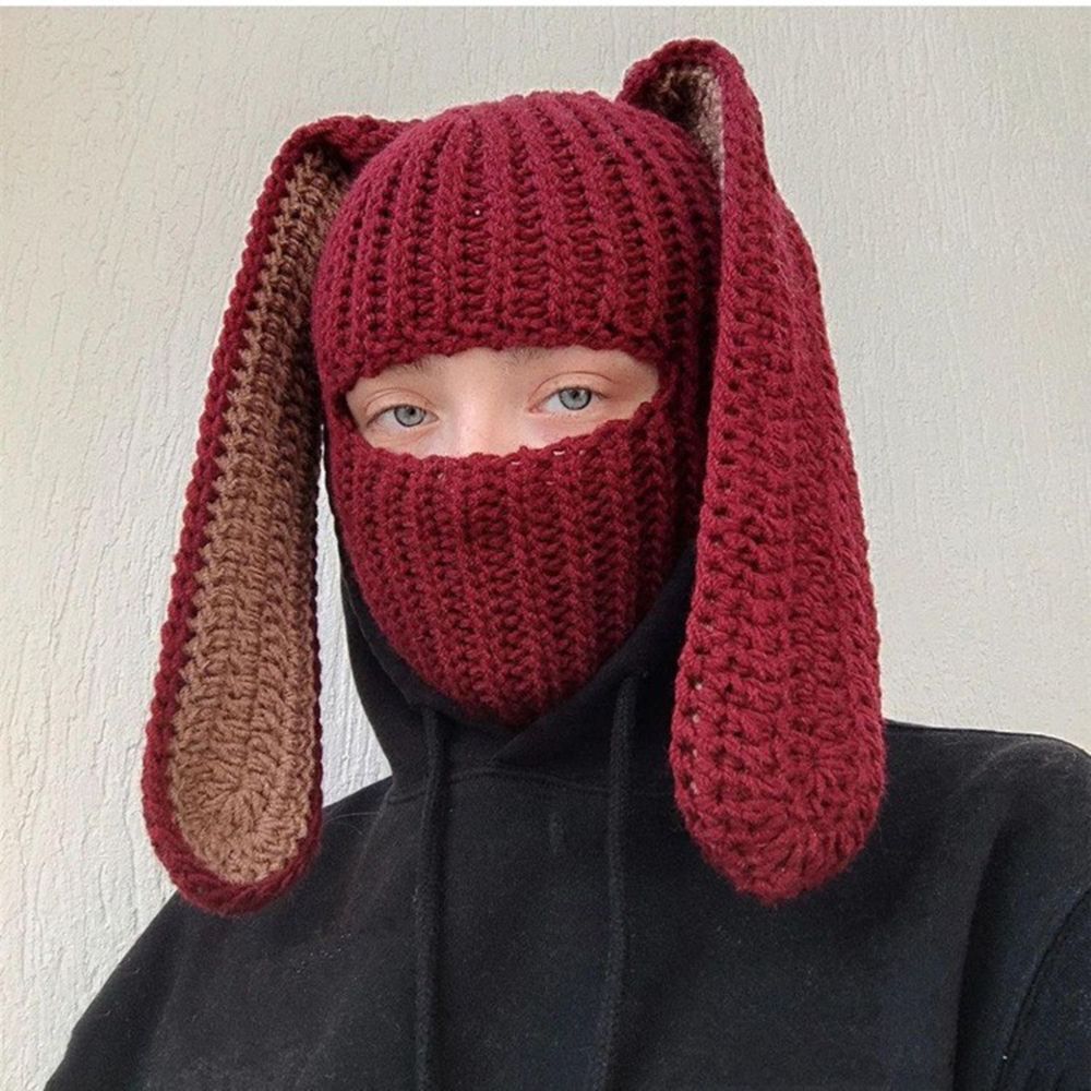 Bunny Hat Knitted Warm Wool Sleeve Cap Party Hat Ski Mask