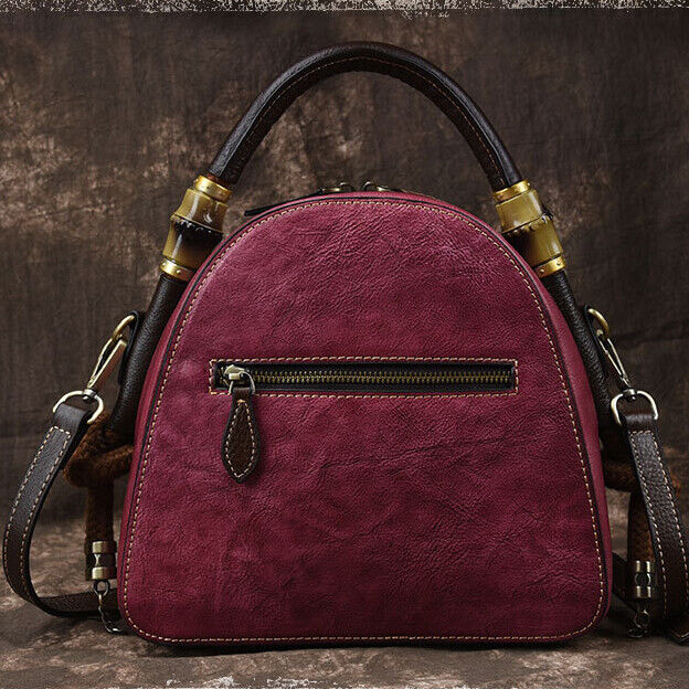 Women's Retro Genuine Leather Handbags Embossed Flower Crossbody Shoulder Bag