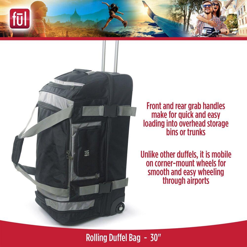 FUL Rig 30 Inch Rolling Duffel Bag, Travel Luggage with Wheels, 30", Black