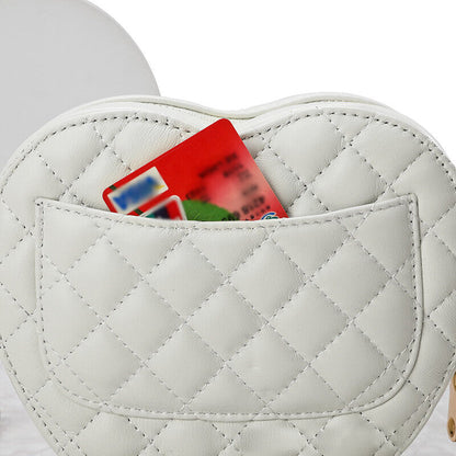 Small Mini Quilted Sheepskin Leather Heart Bag Clutch Shoulder Purse w/ Chain