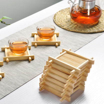 100% Bamboo Wood Trays For Tea Trays 7cm*7cm Creative Word Jing Concave Cup Mat