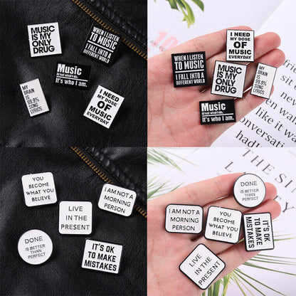 3PCS Motivational Quotes Live Enamel Brooch Pins Happy Life Bag Hat Lapel Badge