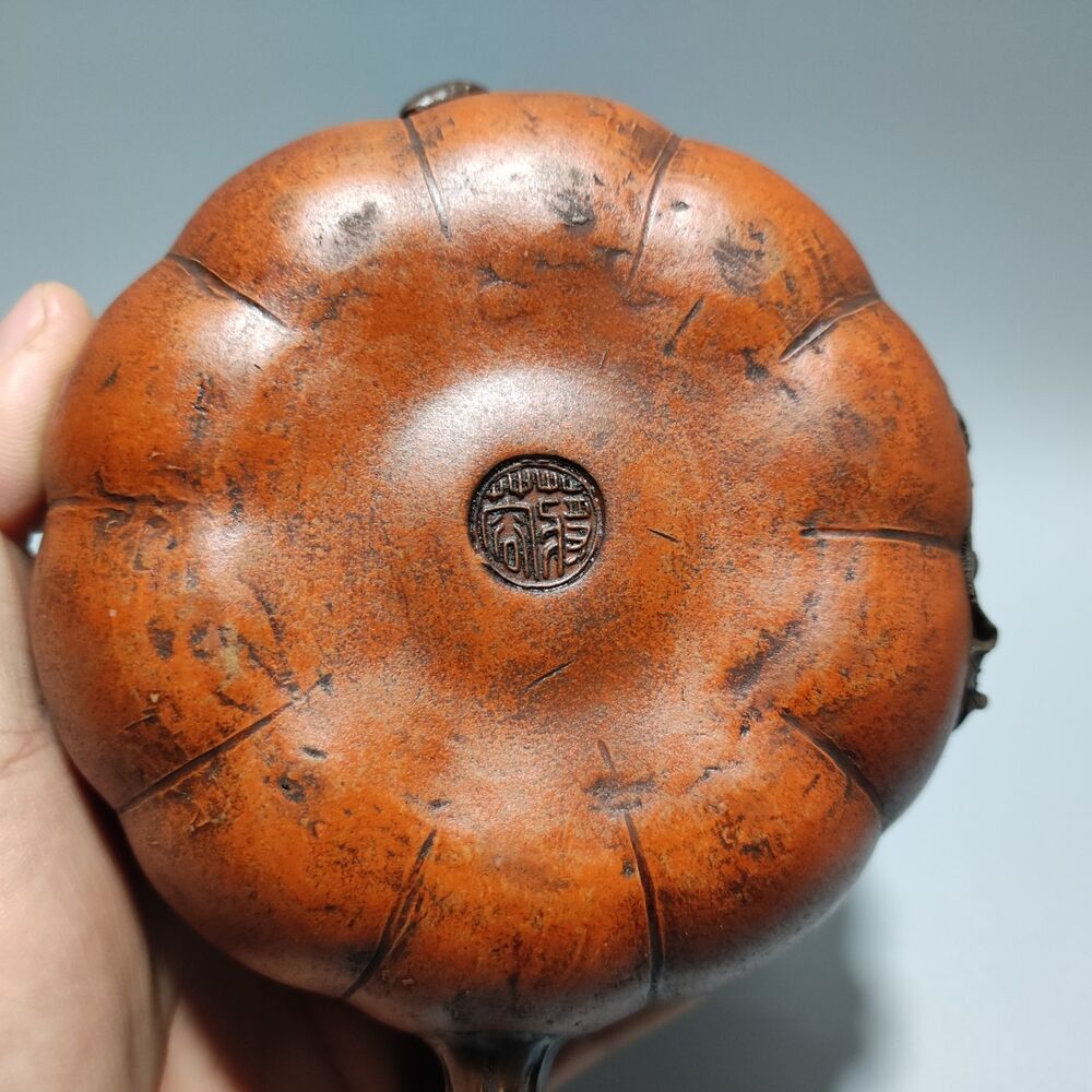 Vintage Chinese Yixing Purple Clay Teapot Zisha Handmade Ceramic Pumpkin Teaware
