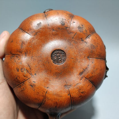Vintage Chinese Yixing Purple Clay Teapot Zisha Handmade Ceramic Pumpkin Teaware