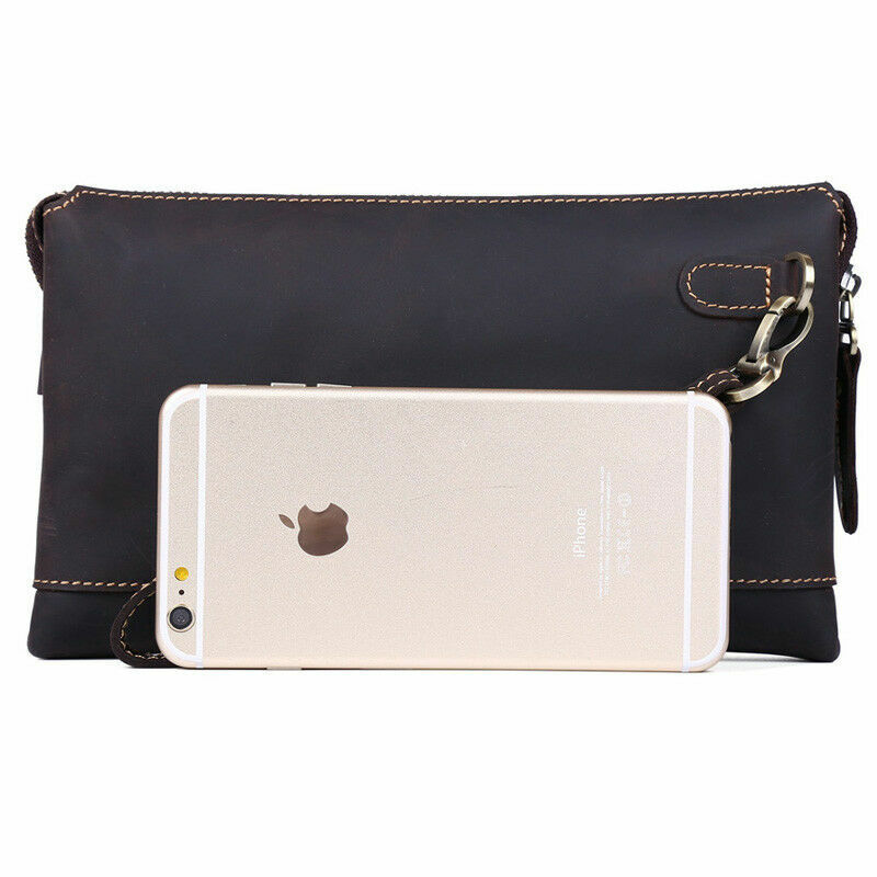 Vintage Men's Real Leather Long Clutch Purse Messenger Bag Handbag Zipper Wallet