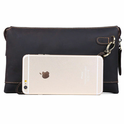 Vintage Men's Real Leather Long Clutch Purse Messenger Bag Handbag Zipper Wallet