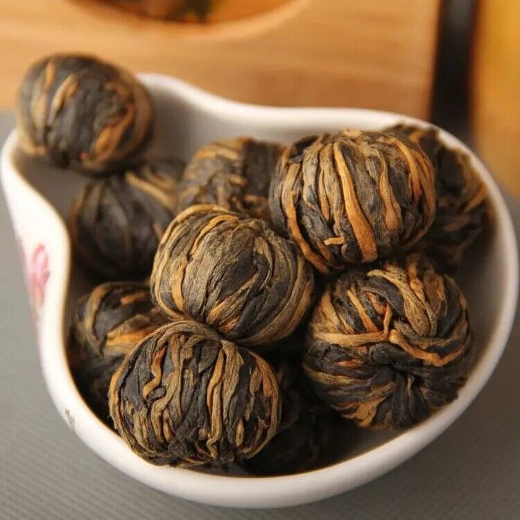 60g Handmade Organic Dian Hong Blooming Tea Ball Yunnan Black Tea Dragon Pearl